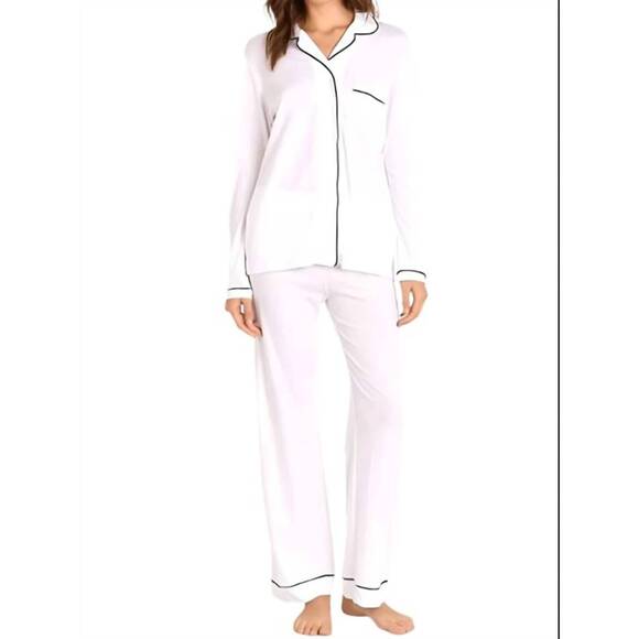 NEW ONLY HEARTS organic cotton piped pajamas in white/black trim